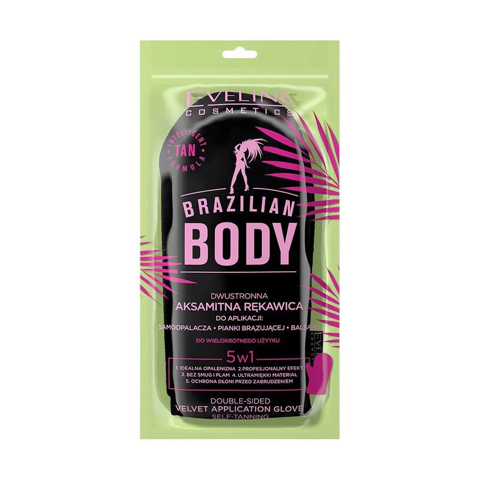 Рукавичка для нанесення засобів для догляду за тілом 5 в 1 Eveline Cosmetics Brazilian Body двостороння, оксамитова, чорна